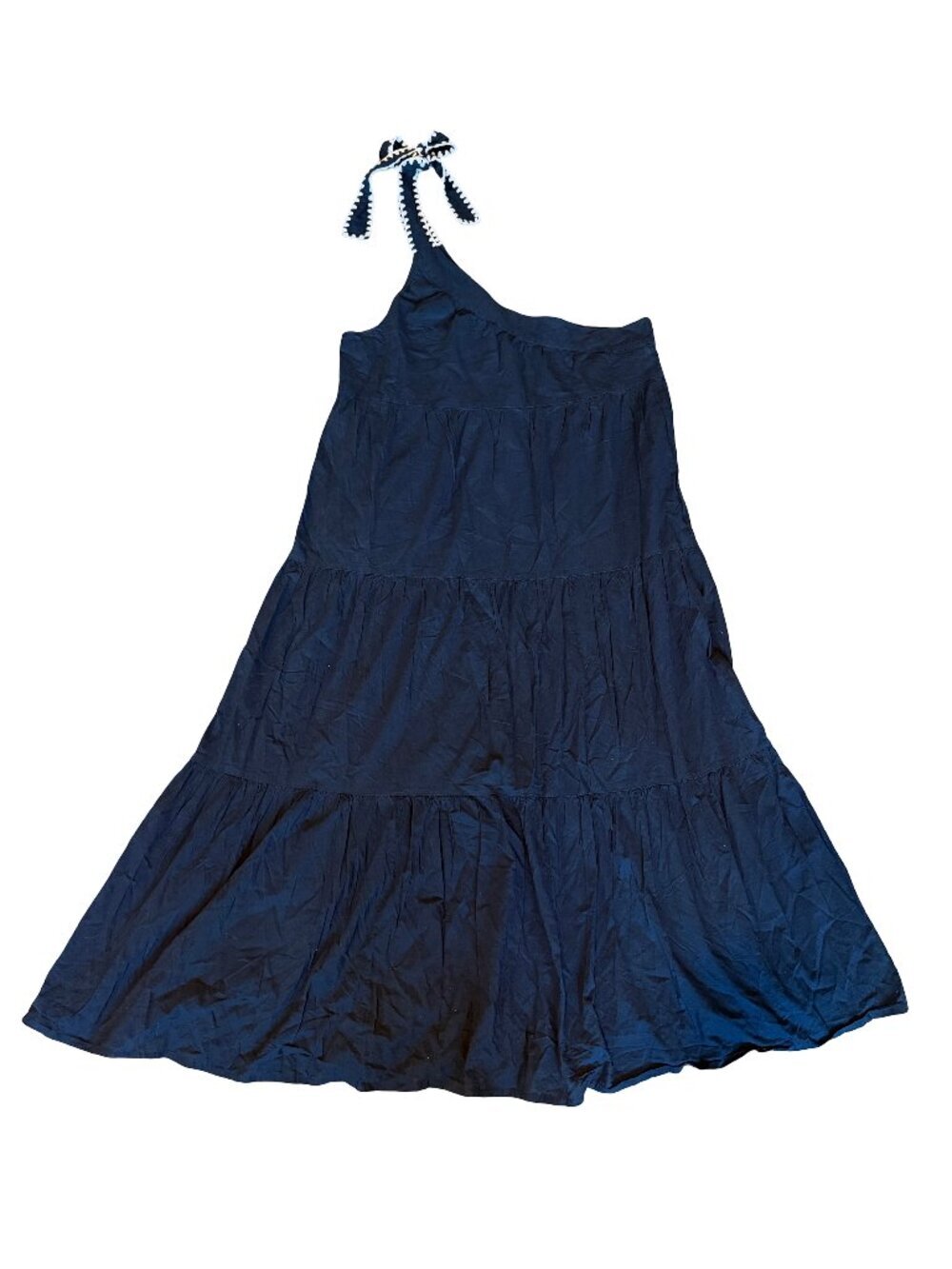 Madison Mathews Rosie Navy Blue One Shoulder Midi Dress Tie Bow Size Large